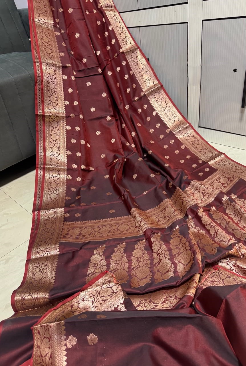 Maroon Mashru Katan  skat soft silk sarees